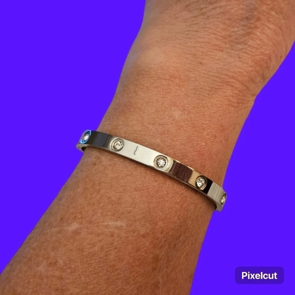 Stainless Steel Punk Rhinestone Clamper Bracelet